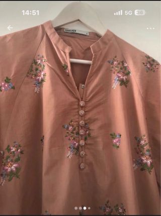 Camicia Kurta Albicocca Ricami Floreali