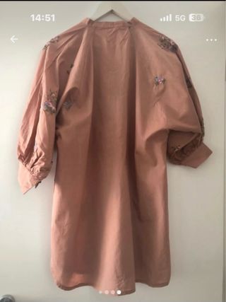 Camicia Kurta Albicocca Ricami Floreali