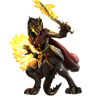 Miniatura Draconido con Escudo y Espada de Fuego