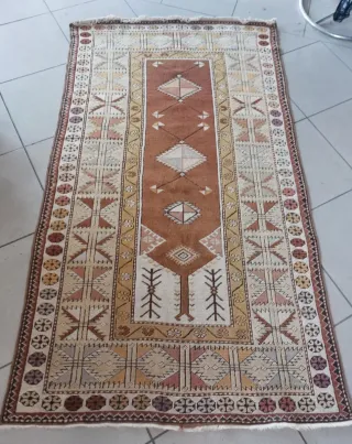 Tappeto vintage kilim turco lana beige e marrone