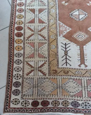 Tappeto vintage kilim turco lana beige e marrone