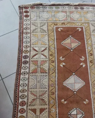 Tappeto vintage kilim turco lana beige e marrone
