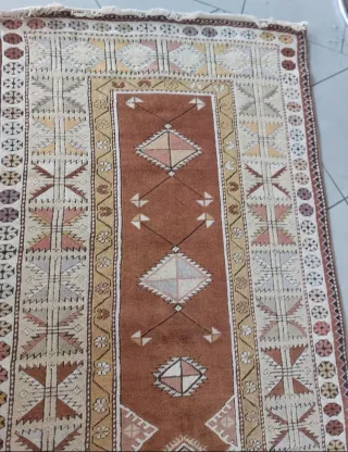 Tappeto vintage kilim turco lana beige e marrone