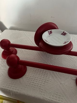 Juego Aseo Vintage Rojo Sin Estrenar