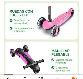 Patinete 3 ruedas color rosa, marca Sawyer