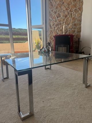 Mesa de centro cristal y metal