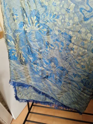 Colcha Verano Floreada Azul y Dorado