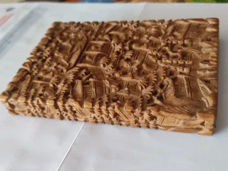 Tarjetero Chino Madera Sándalo Siglo XIX tallado