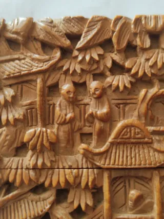 Tarjetero Chino Madera Sándalo Siglo XIX tallado