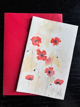 Acquerello originale papaveri con busta