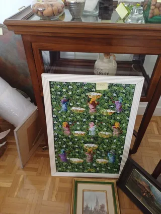 Quadro in cotone con cornice in legno