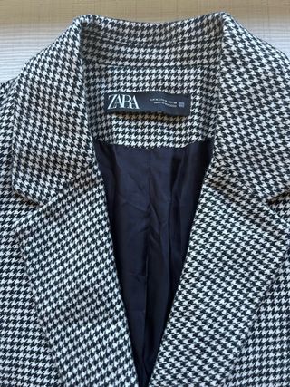 Abrigo Zara Cuadro Vichy Negro Blanco