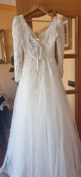 Vestido de Novia Blanco con Encaje y Brillo