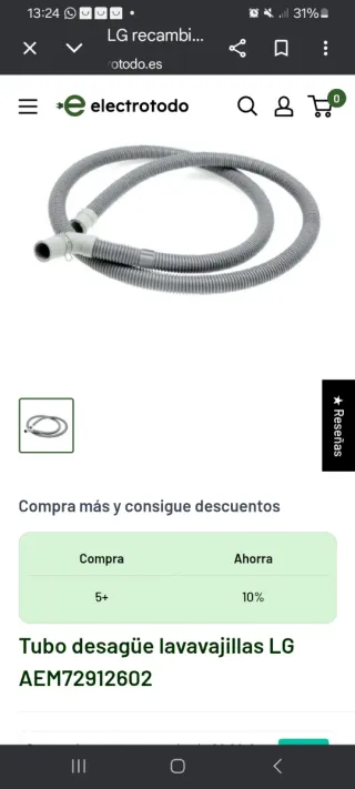 TUBO DESAGUE LG REF. AEM72912602