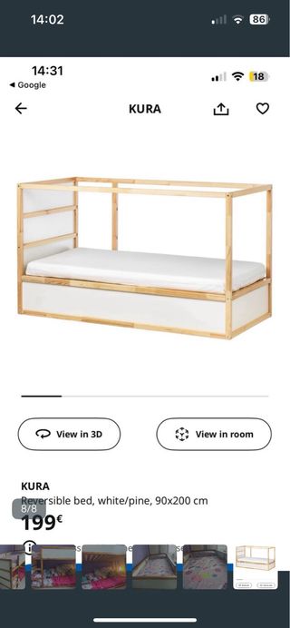 Literas Kura Ikea Madera Blanca y 2 colchones