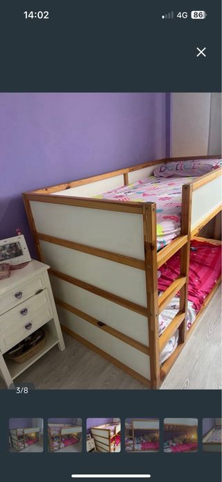 Literas Kura Ikea Madera Blanca y 2 colchones
