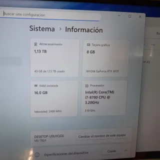 PC i7 8700 RTX 3070 16GB RAM SSD 1tb