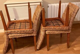 Conjunto 4 sillas de mimbre y madera Base 45*40