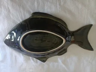 Travessa Cerâmica Peixe Verde Oliva