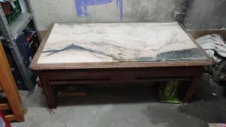 Mesa madera con tapa mármol