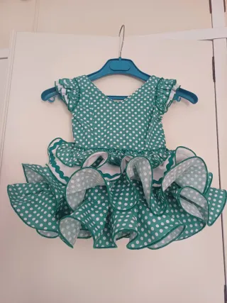 Traje Flamenca Niña Verde Lunares