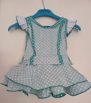 Traje Flamenca Niña Verde Lunares