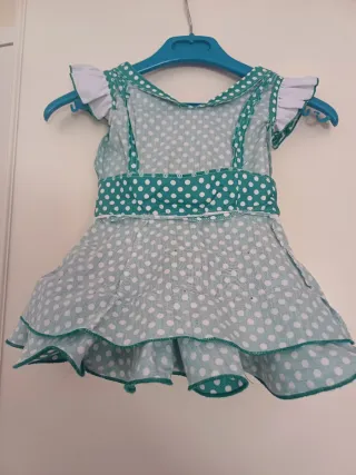 Traje Flamenca Niña Verde Lunares
