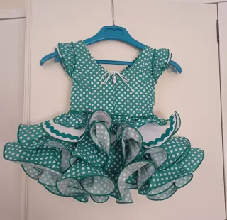 Traje Flamenca Niña Verde Lunares