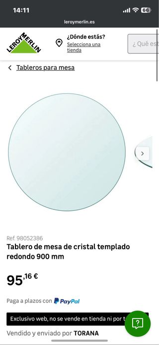 Tablero mesa cristal redondo 90 cm