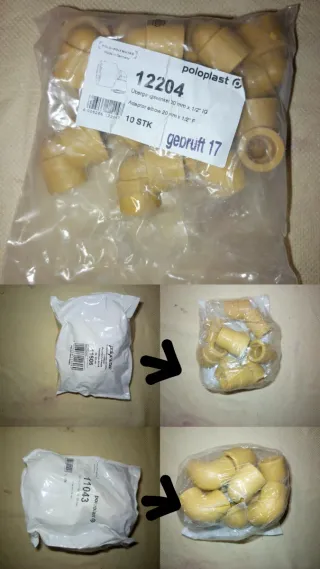 Lote +350 piezas Fontanería: Codos y Tes Poloplast