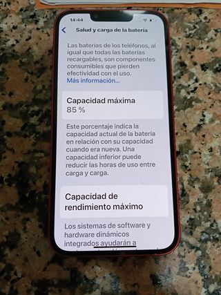 iPhone 14 256GB Rojo 85% salud de bateria
