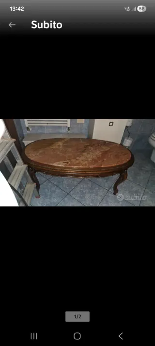 Tavolino da salotto in marmo e legno