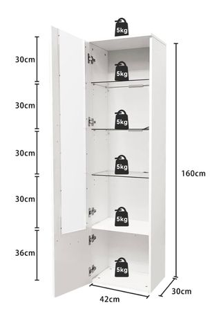 Mueble expositor blanco con puertas de cristal