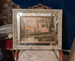 Quadro con Specchio e Cornice in Legno Dorato