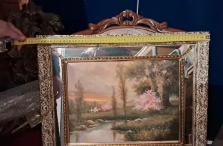 Quadro con Specchio e Cornice in Legno Dorato