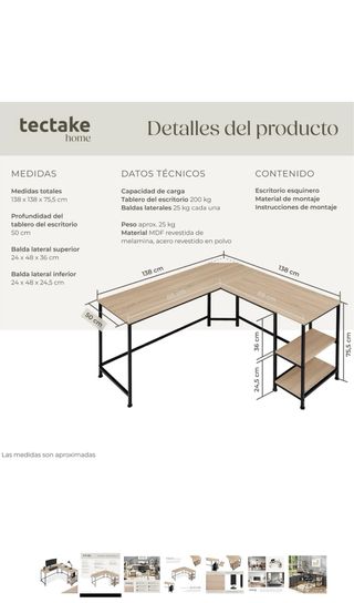 Escritorio en L - Madera y Metal