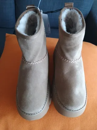 Botas de piel forradas beige/marrón