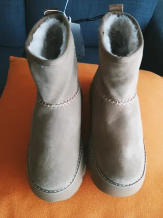 Botas de piel forradas beige/marrón