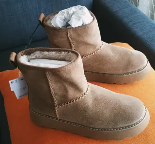 Botas de piel forradas beige/marrón