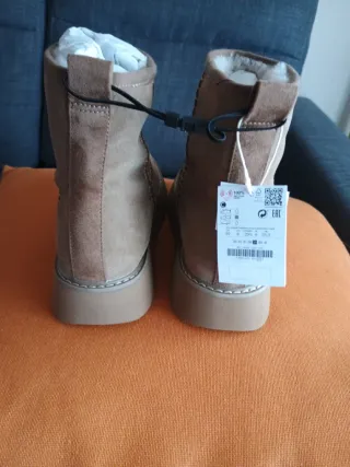 Botas de piel forradas beige/marrón