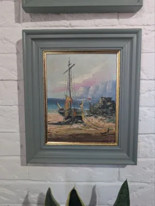 Set di 2 quadri antichi marini ad olio - stile