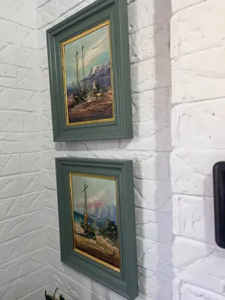 Set di 2 quadri antichi marini ad olio - stile