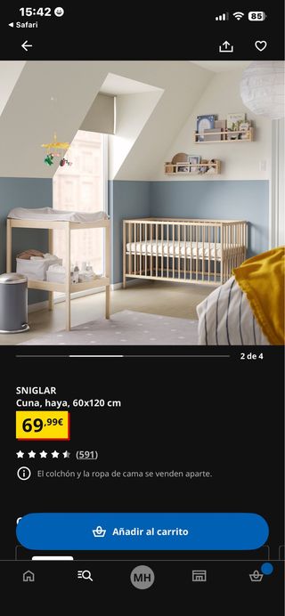 Cuna y cambiador SNIGLAR IKEA haya Mas colchon