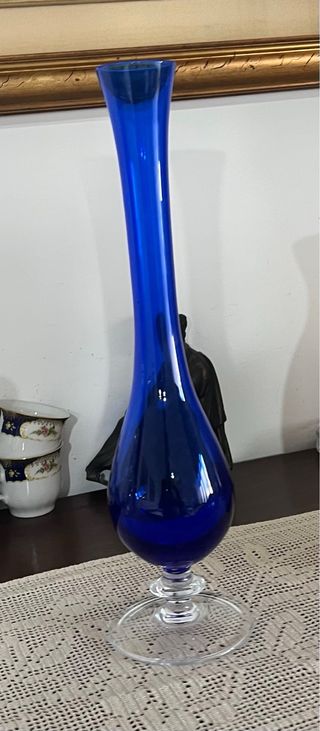 Vaso vintage in cristallo blu cobalto