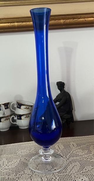 Vaso vintage in cristallo blu cobalto