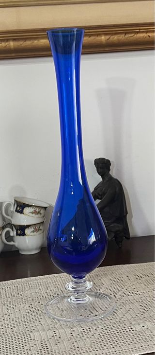 Vaso vintage in cristallo blu cobalto