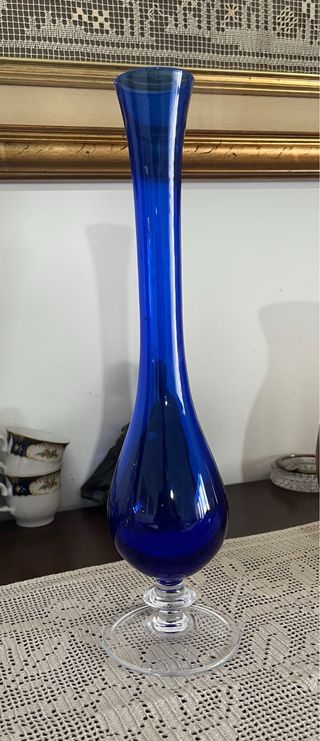 Vaso vintage in cristallo blu cobalto