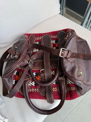 Bolsa de viaje cuero y tela alfombra