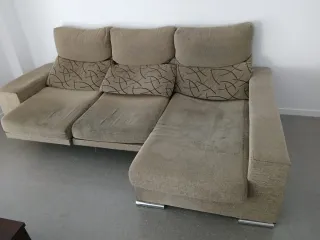 Sofá modular beige y marrón tela