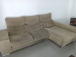 Sofá modular beige y marrón tela